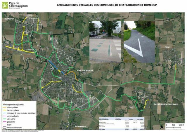 Carte de l'aménagement cyclables des communes de Chateaugiron et Domloup